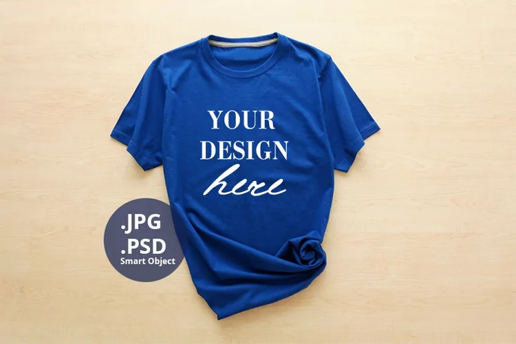Blue Woman t-shirt Mockup, PSD Mockup Neutral Background