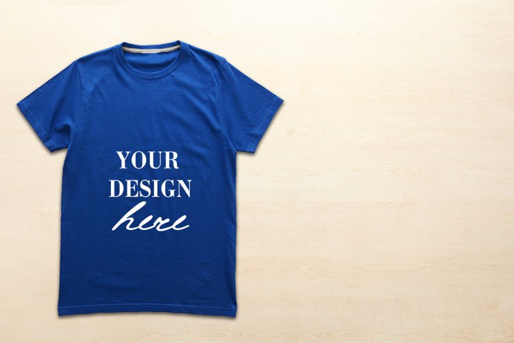 Large Men's Blue t-shirt Mockup PSD with empty copy space example image 1