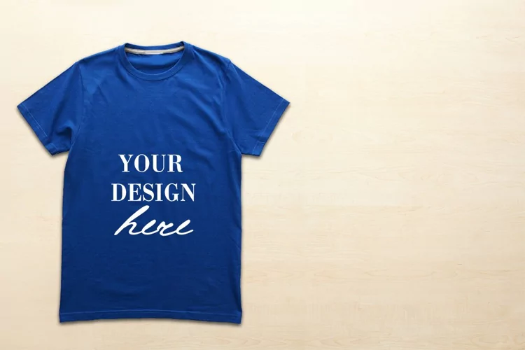 Large Men's Blue t-shirt Mockup PSD with empty copy space
