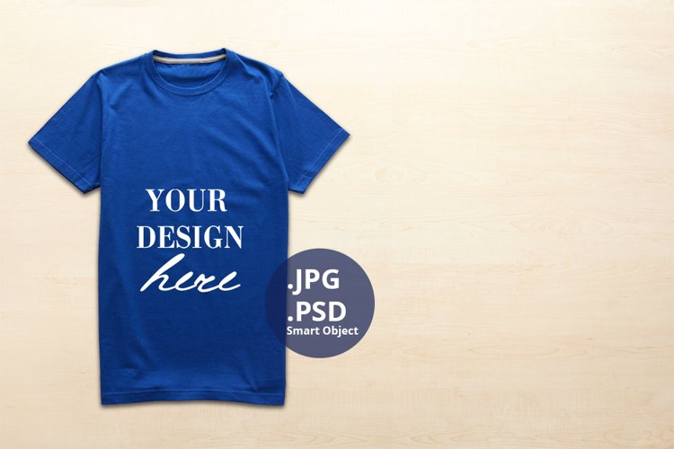 Small Men's Blue t-shirt empty space Mockup, PSD Mockup example image 1
