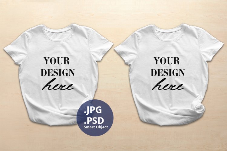 Two Casual White T-shirts Mockup, 2 Woman t-shirts Mockup