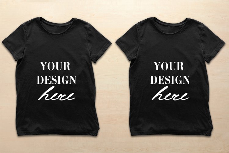 Two Black T-shirts Mockup, Woman Unisex t-shirts Mockup PSD example image 1