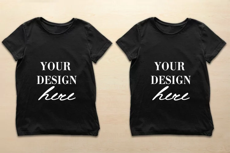 Two Black T-shirts Mockup, Woman Unisex t-shirts Mockup PSD