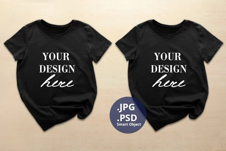 Two Black T-shirts Mockup, 2 Woman T-shirts Mockup PSD JPG