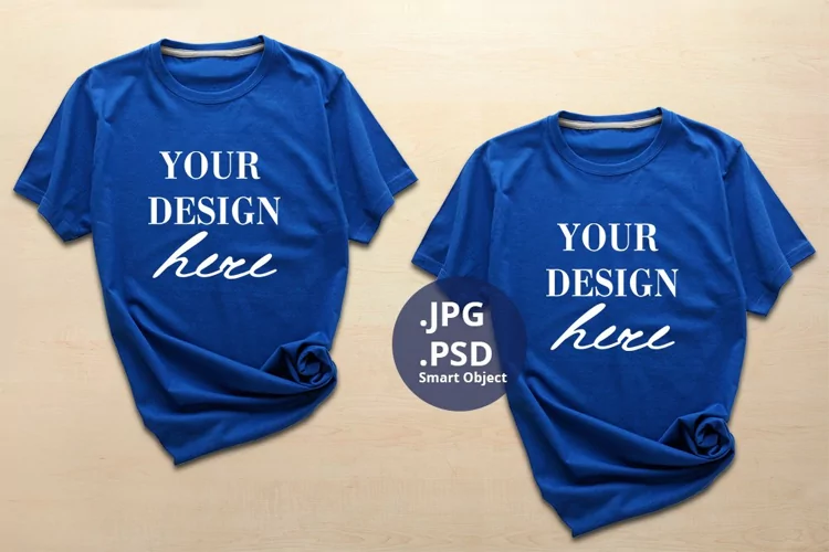 Two Blue Woman T-shirts Mockup, 2 T-shirts Mockup PSD JPG