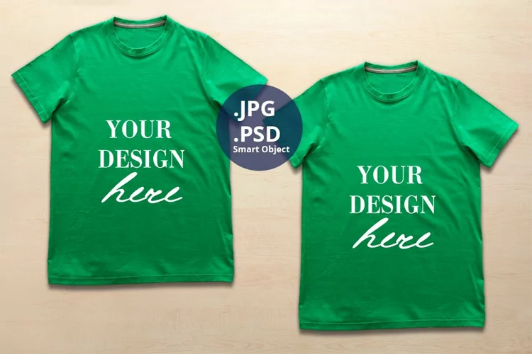 Two Green T-shirts Mockup, Large size Men's t-shirt Mockup