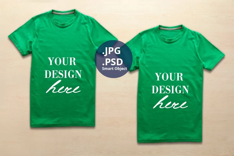 2 Green T-shirts Mockup, Small size Men's t-shirt Mockup