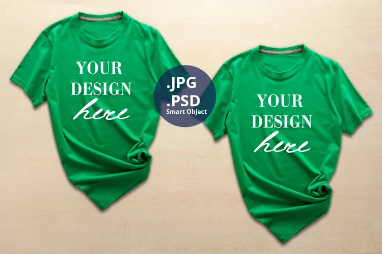 Two Green T-shirts for Woman Mockup, Women's t-shirt Mockup
