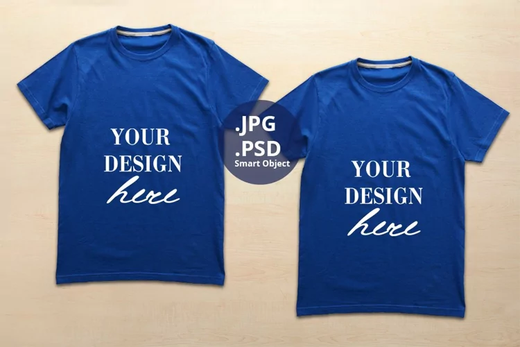 Two Blue T-shirts Mockup, Large size Men's t-shirt Mockup