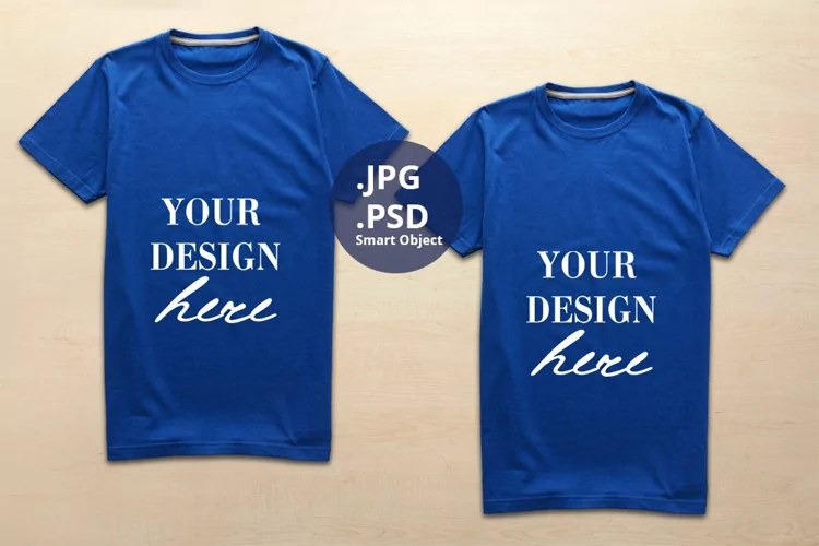 2 Blue T-shirts Mockup, Small size Men's t-shirt Mockup