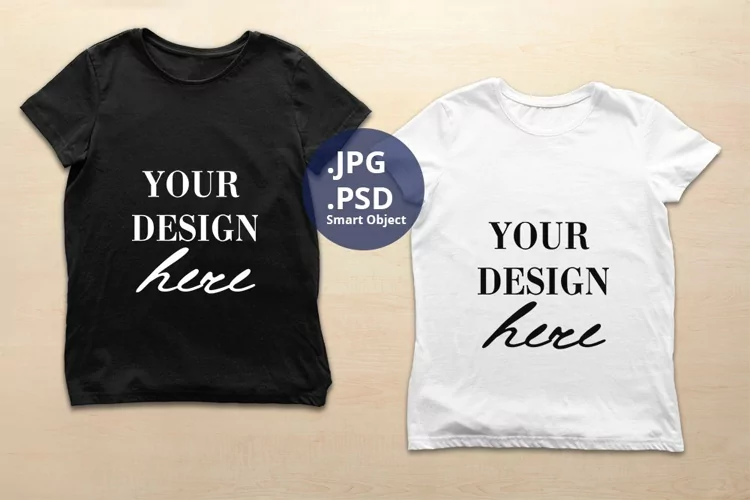 Black and White T-shirts for Woman Mockup, PSD Mockup
