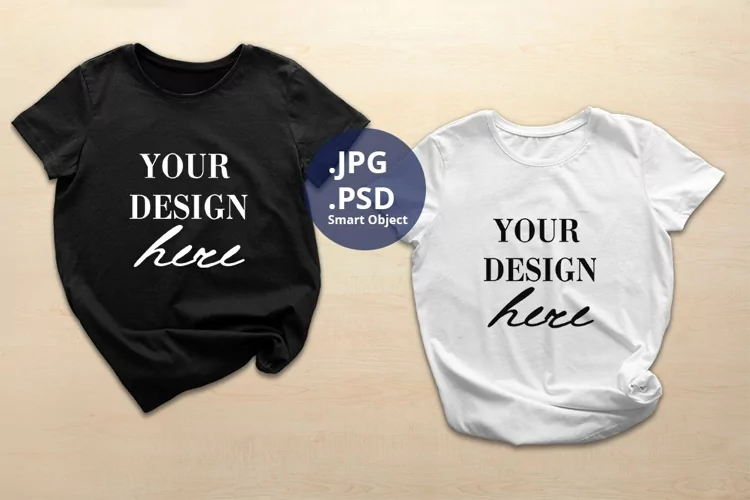 Black and White Casual T-shirts for Woman Mockup, PSD Mockup