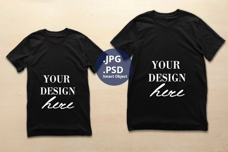 Two Black T-shirts for Man Small and Large size Mockup, PSD