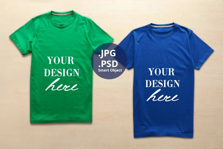 Green and Blue T-shirts for Man Small size Mockup, PSD Mock