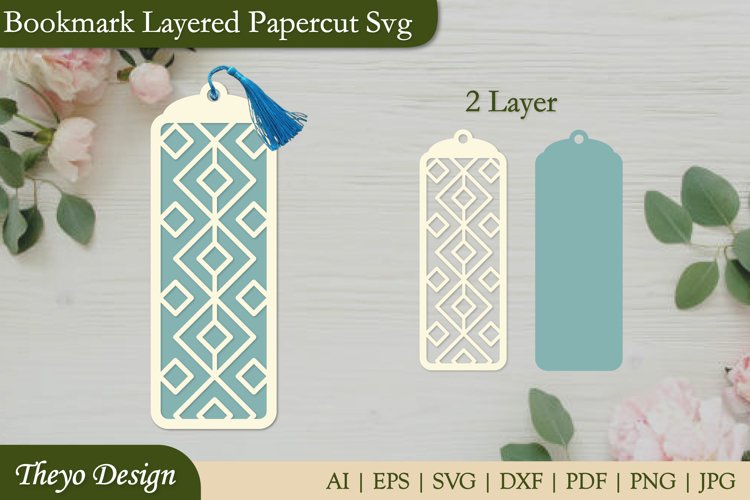 Bookmark SVG, Bookmark laser file, Bookmark Layered Papercut example image 1