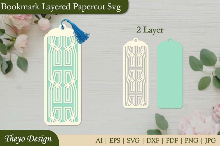 Bookmark SVG, Bookmark laser file, Bookmark Layered Papercut example image 1