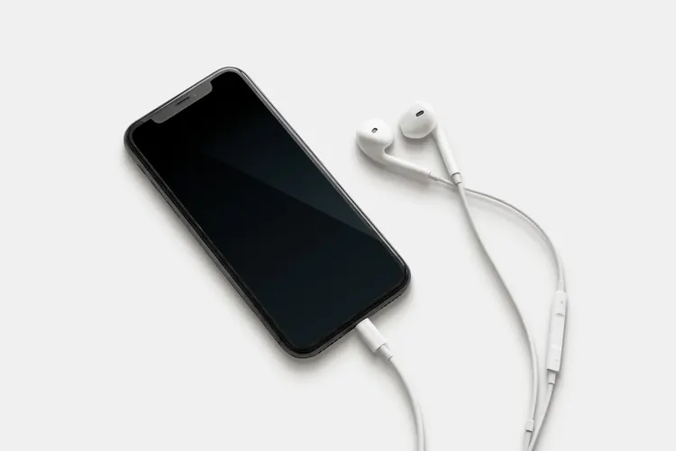 Smartphone Mockup with Wired Earbuds