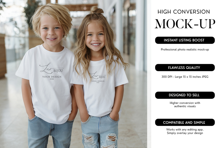 Sibling T-Shirt Mockup Matching Duo Display Kids Photo