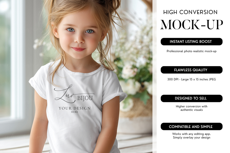 White T-Shirt Mockup Bella Canvas 3001T Kids POD JPG