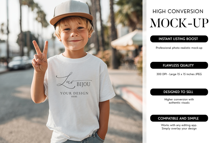 Youth Boy T-Shirt Mockup Blank White Tee Street Style