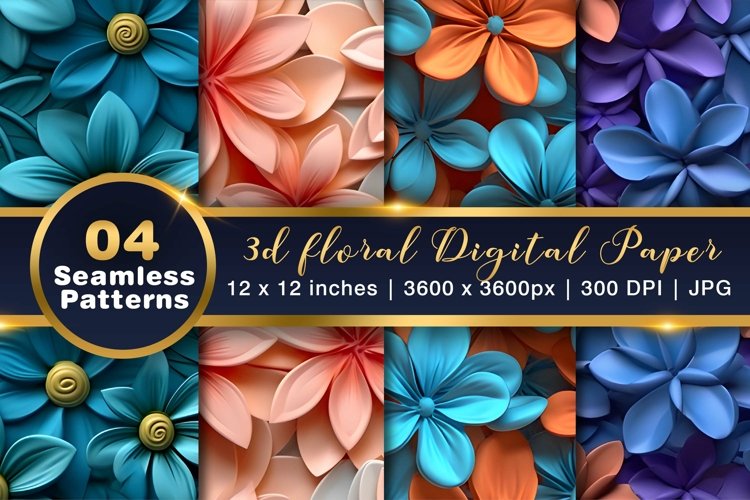 3D floral Seamless Digital Paper, floral digital paper example image 1