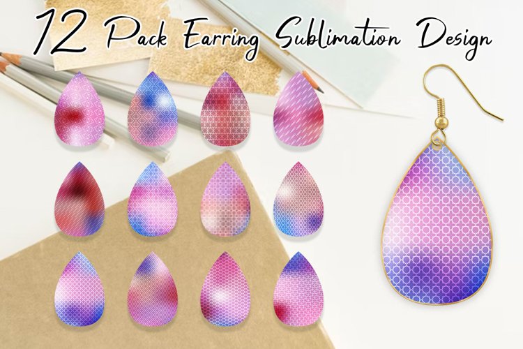 Teardrop Earring Sublimation line pattern gradient pink example image 1