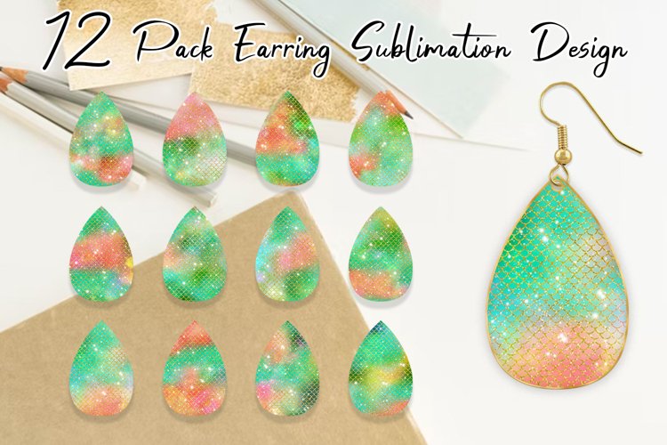 Teardrop Earring Sublimation mermaid scales sparkle