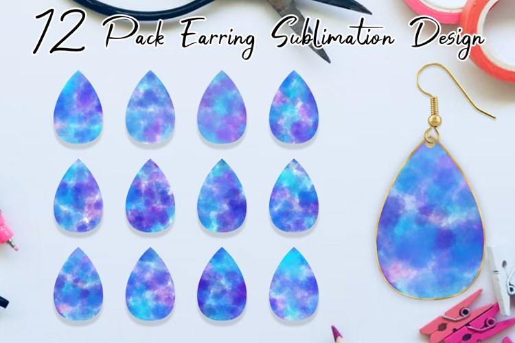Teardrop Earring Sublimation blue watercolor texture