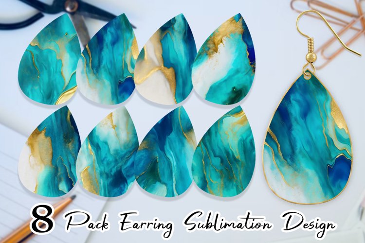 Earring teardrop sublimation Teal Agate watercolor ink