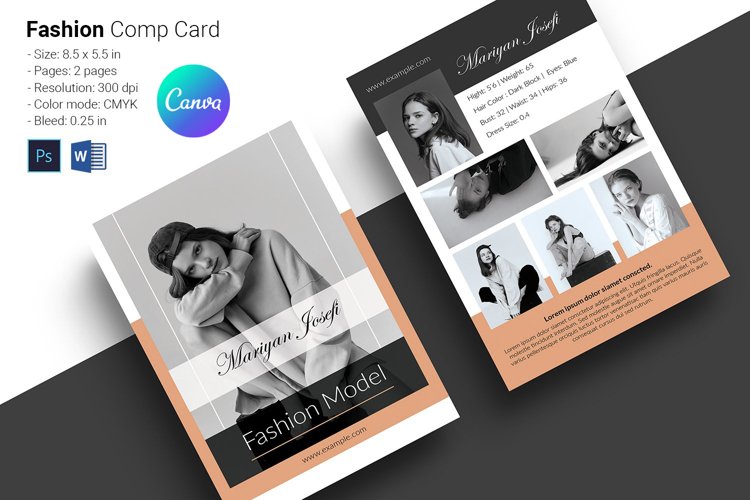 Model comp Card template Canva