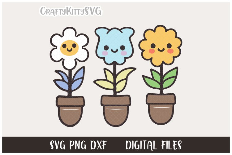 Cute Kawaii Flowers SVG, Cartoon PNG Clipart bundle