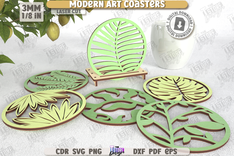 Modern Art Coaster Laser Cut|Cup Coasters|Natural Design SVG