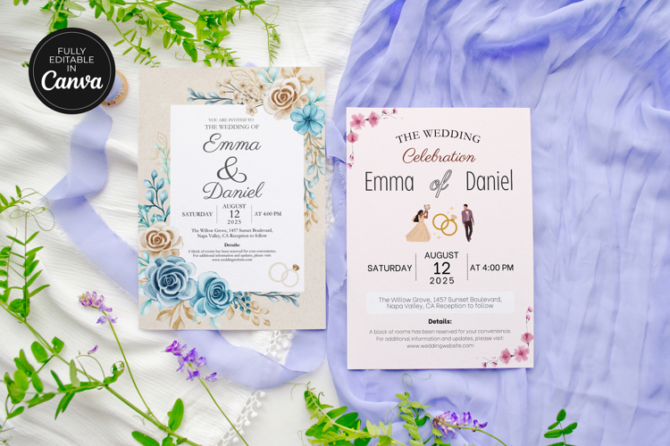 Editable Elegant Modern Beige Wedding Invitation Template