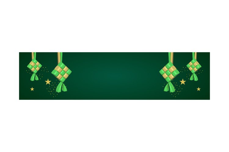 Modern blank eid mubarak with ketupat horizontal banner example image 1