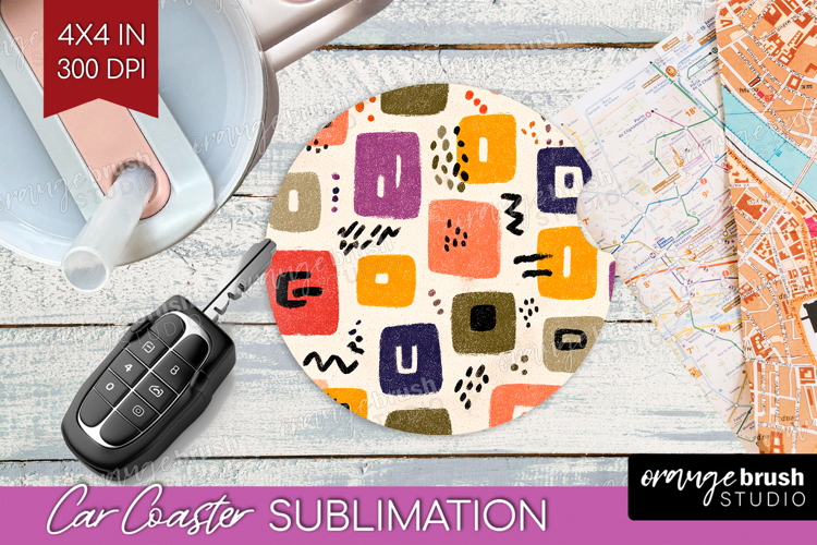 Modern Boho Car Coaster - Doodle Texture Coaster PNG