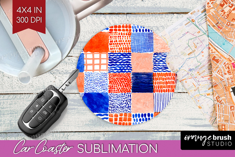 Modern Boho Car Coaster - Doodle Texture Coaster PNG