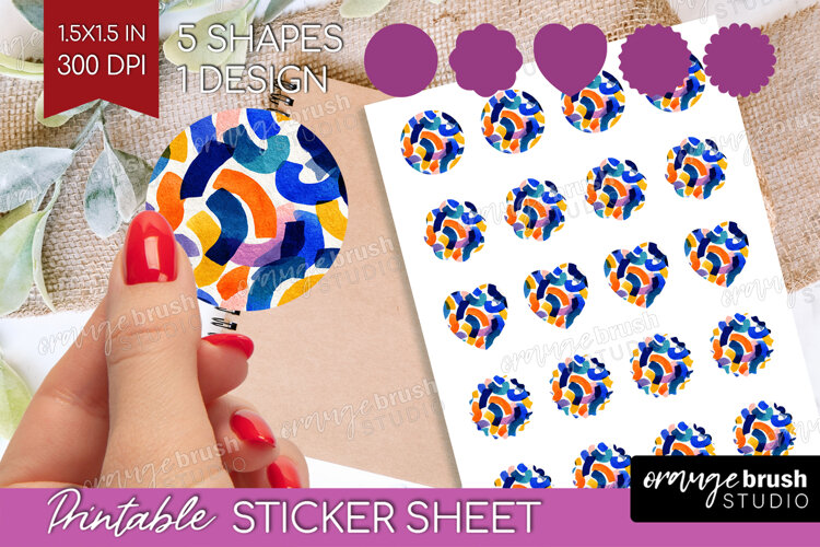 Modern Boho Round Sticker - Doodle Texture Printable Sticker example image 1