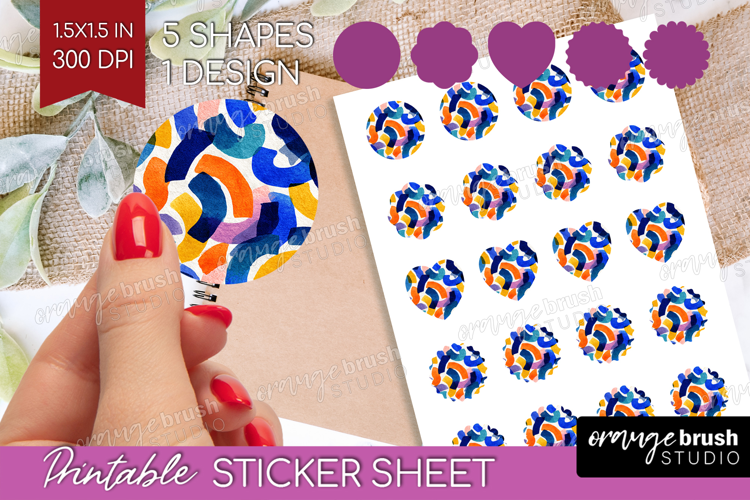 Modern Boho Round Sticker - Doodle Texture Printable Sticker
