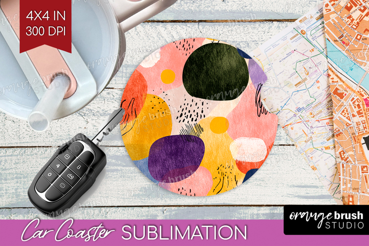 Modern Boho Car Coaster - Doodle Texture Coaster PNG