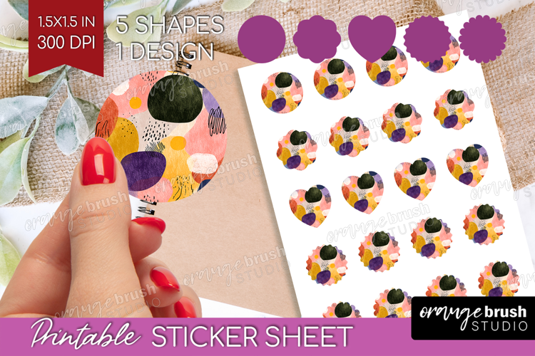 Modern Boho Round Sticker - Doodle Texture Printable Sticker