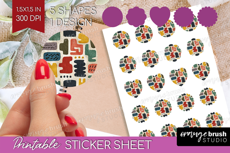 Modern Boho Round Sticker - Doodle Texture Printable Sticker