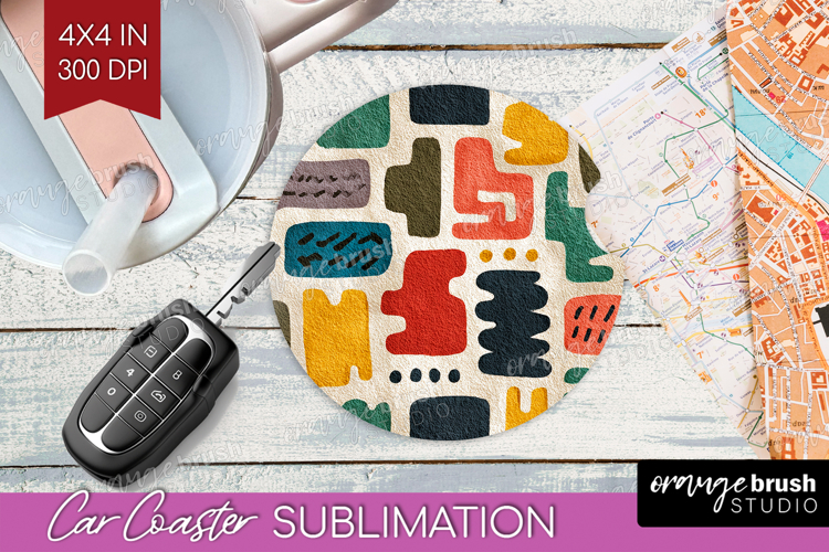 Modern Boho Car Coaster - Doodle Texture Coaster PNG