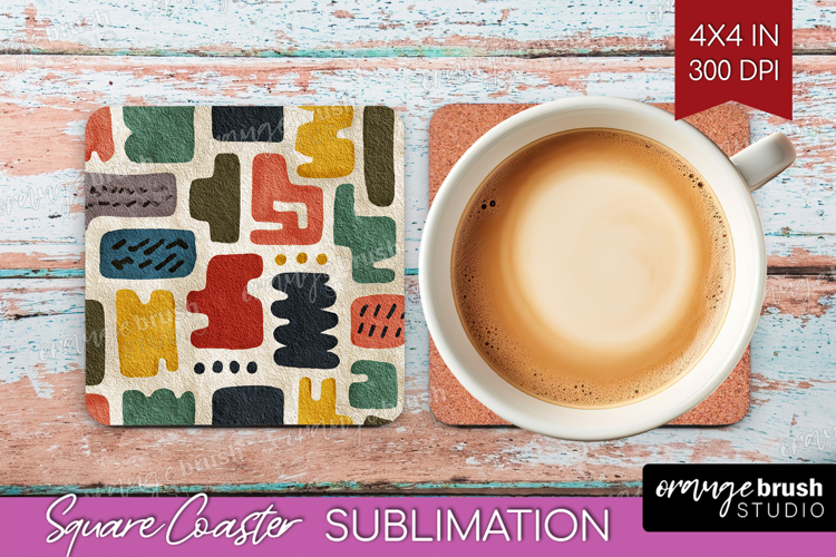 Modern Boho Square Coaster - Doodle Texture Coaster PNG