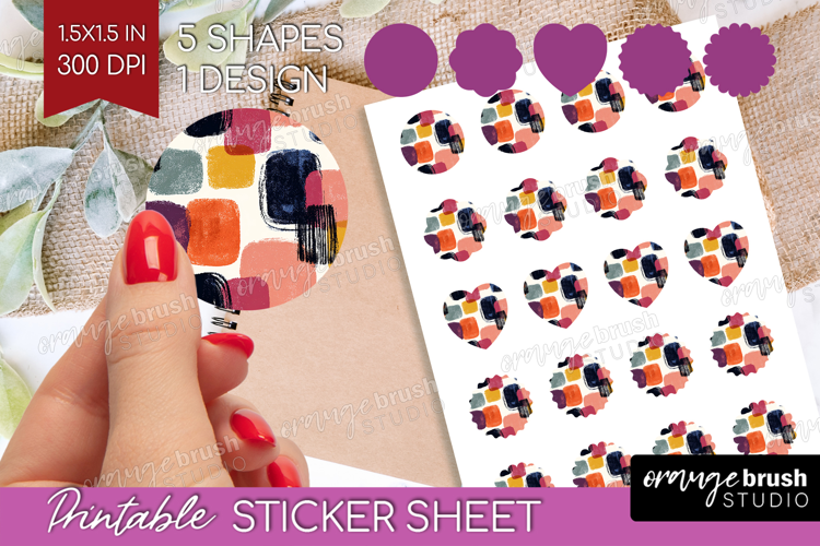 Modern Boho Round Sticker - Doodle Texture Printable Sticker
