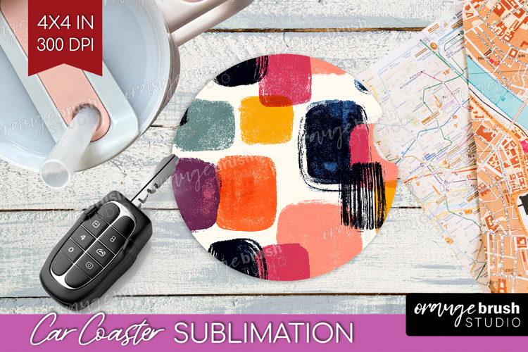 Modern Boho Car Coaster - Doodle Texture Coaster PNG