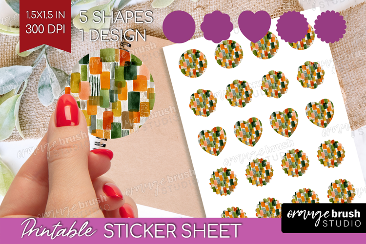 Modern Boho Round Sticker - Doodle Texture Printable Sticker