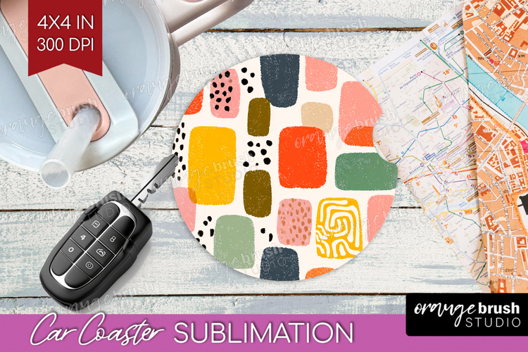 Modern Boho Car Coaster - Doodle Texture Coaster PNG