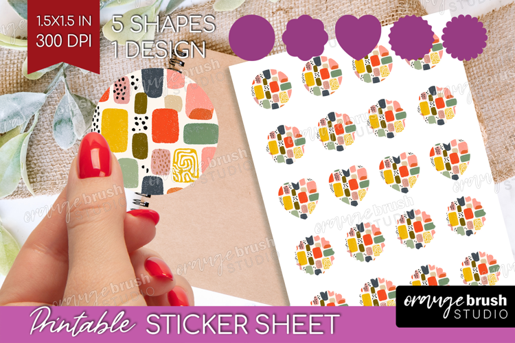Modern Boho Round Sticker - Doodle Texture Printable Sticker