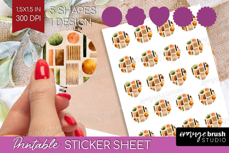 Modern Boho Round Sticker - Doodle Texture Printable Sticker example image 1