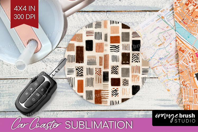 Modern Boho Car Coaster - Doodle Texture Coaster PNG